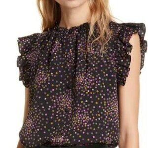 Kate Spade New York black polka dot button-up blouse size small NWOT
